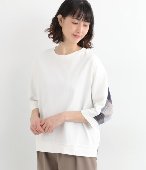 コットンBACKチェック切替ドルマンプルオーバー(オフ×ネイビーチェック-ONESIZE)