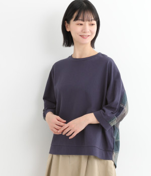 コットンBACKチェック切替ドルマンプルオーバー(ネイビー×グリーンチェック-ONESIZE)