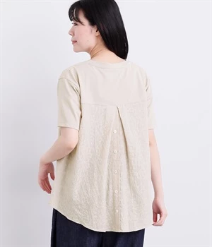 コットン天竺BACK刺しゅう切替プルオーバー(グレージュ-ONESIZE)