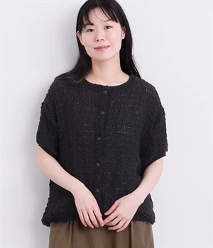 ぽこぽこギャザー前開きカーディガン(クロ-ONESIZE)