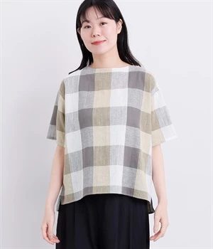 コットンCHECK柄Tブラウス(イエロー-ONESIZE)