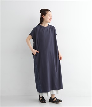 ぽこぽこCHECK切替タックワンピース(ネイビー-ONESIZE)