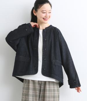 コットンポリエステルデニムドルマンジャケット(インディゴネイビー-F)