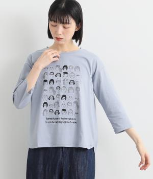 コットンいろいろフェイスプリントカットソー(ブルー-F)