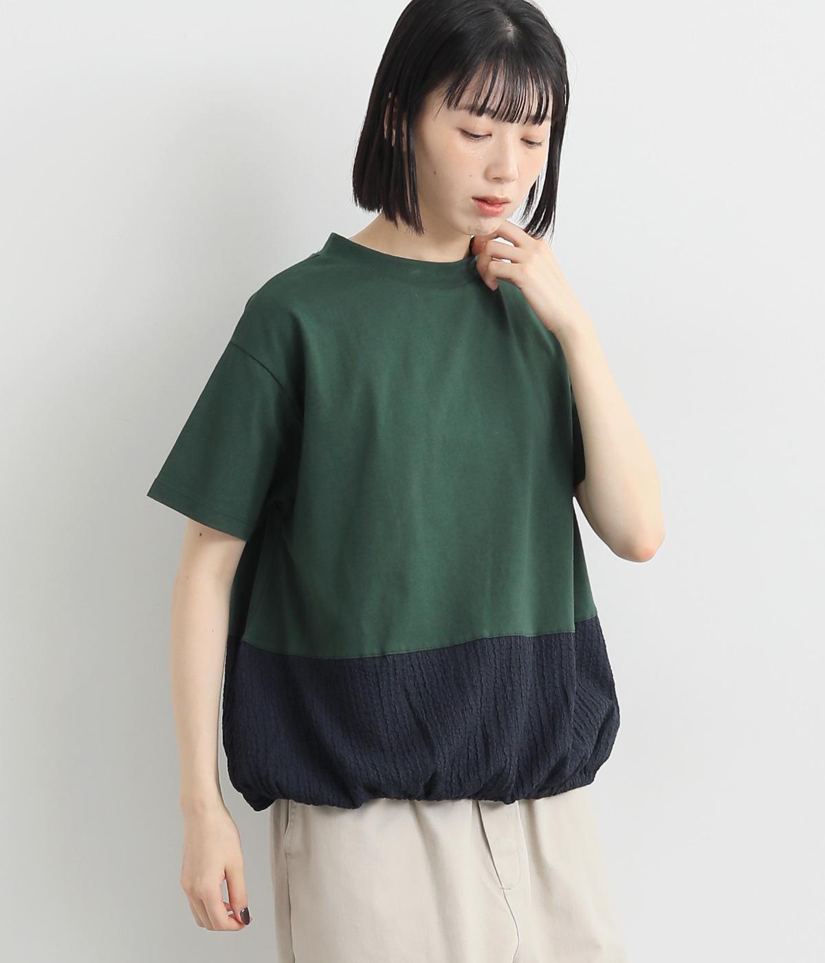 ぽこぽこバイカラー裾ギャザープルオーバー(グリーン×ネイビー-F)