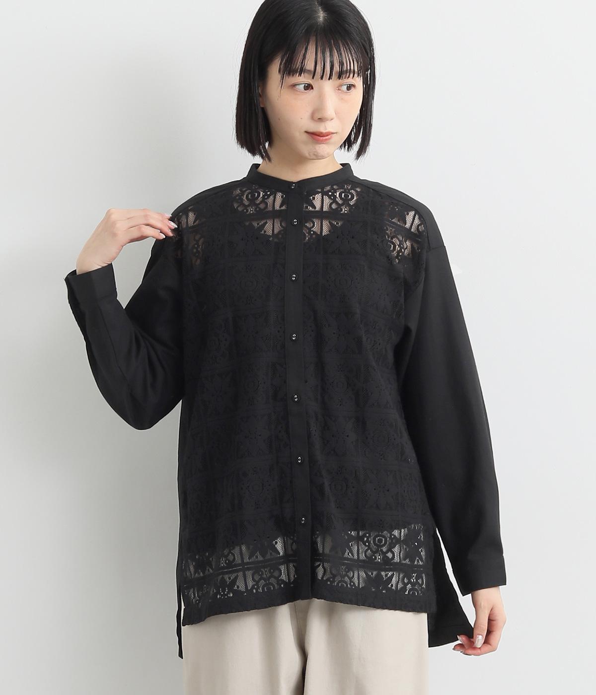 レース切替前後差シャツ(クロ-F)