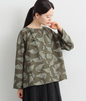 ラインリーフ幅広ブラウス(グリーン-F)