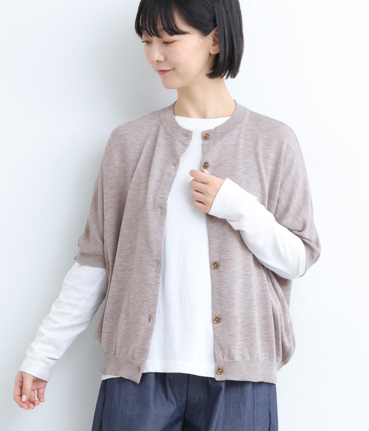 ポリエステルドルマンニットカーディガン(グレージュ-F)