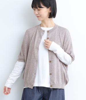 ポリエステルドルマンニットカーディガン(グレージュ-F)