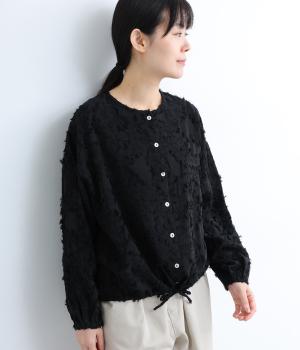 ジャカード裾ドロストブラウス(クロ-F)