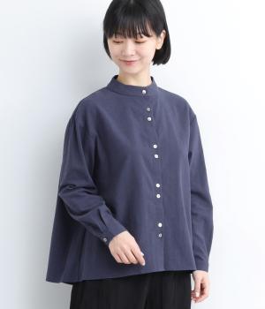 コットンレーヨンミニチェックちびハイネックブラウス(ネイビー-F)