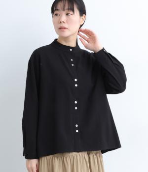 コットンレーヨンミニチェックちびハイネックブラウス(クロ-F)