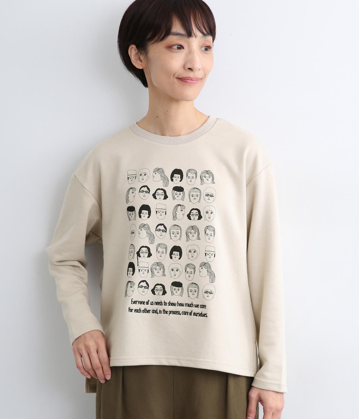 裏毛いろいろフェイスプルオーバー(ベージュ-F)