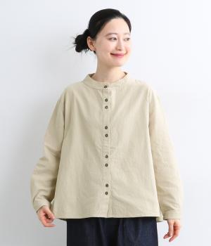 コットンちびハイネックBACKフレアブラウス(グレージュ-F)