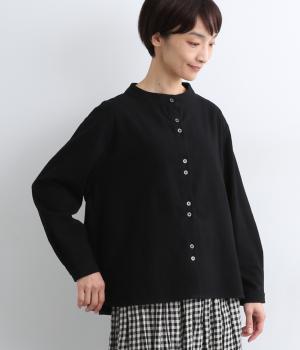 コットンちびハイネックBACKフレアブラウス(クロ-F)