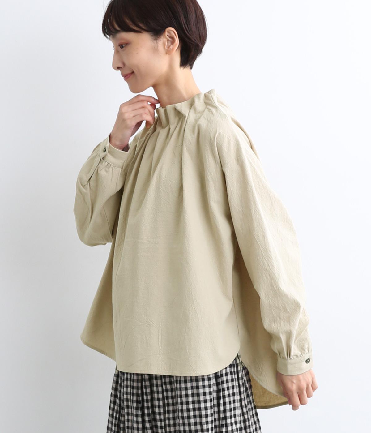 コットン襟タックブラウス(グレージュ-F)