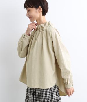 コットン襟タックブラウス(グレージュ-F)