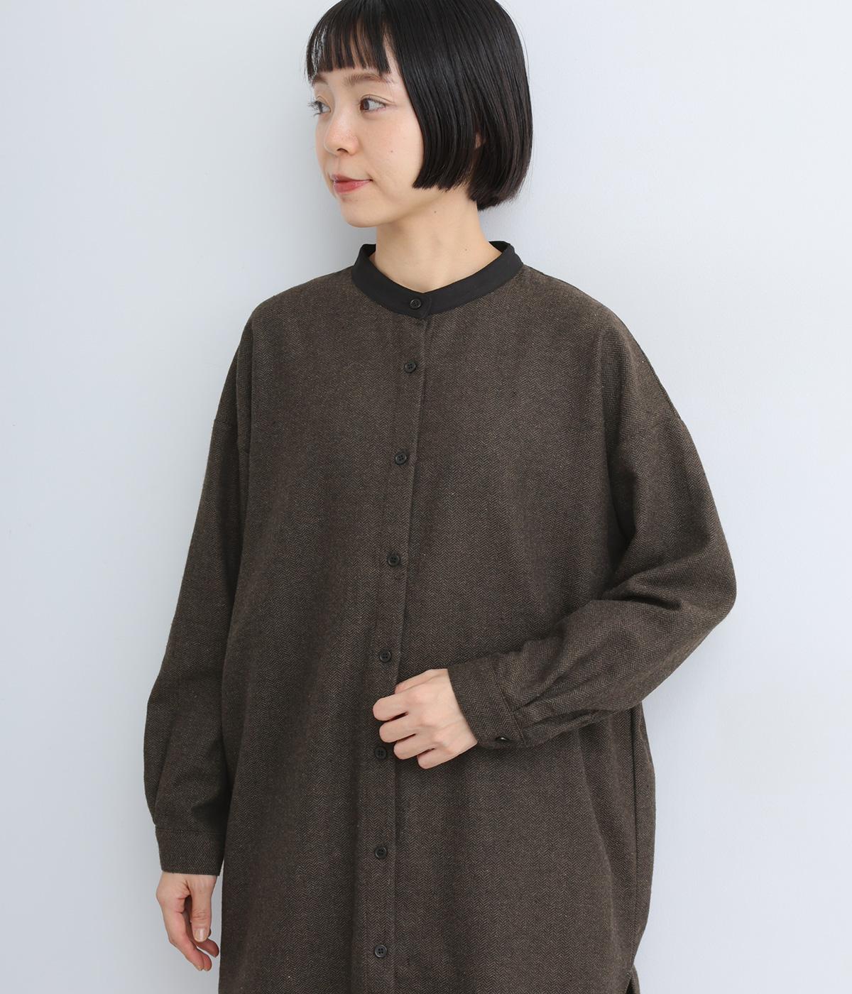 ヘリンボーンクレリックチュニック(ブラウン-F)