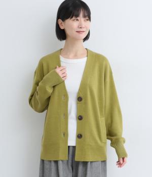 ポケ付ニットカーディガン(グリーン-F)