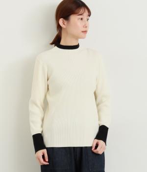 バイカラーリブニットプルオーバー(オフ×クロ-F)