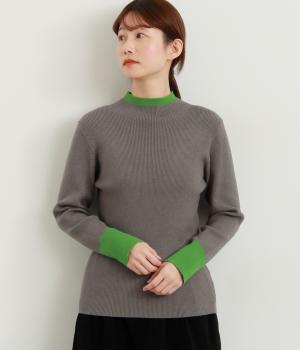バイカラーリブニットプルオーバー(グレー×グリーン-F)
