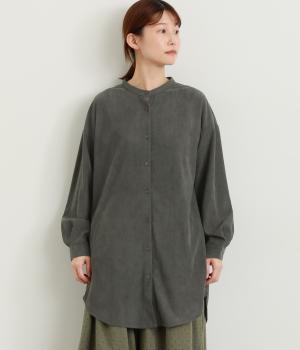 コーデュロイ裾ラウンドチュニック(チャコール-F)