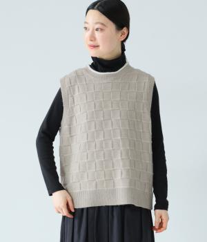 格子柄ニットベスト(ベージュ-F)