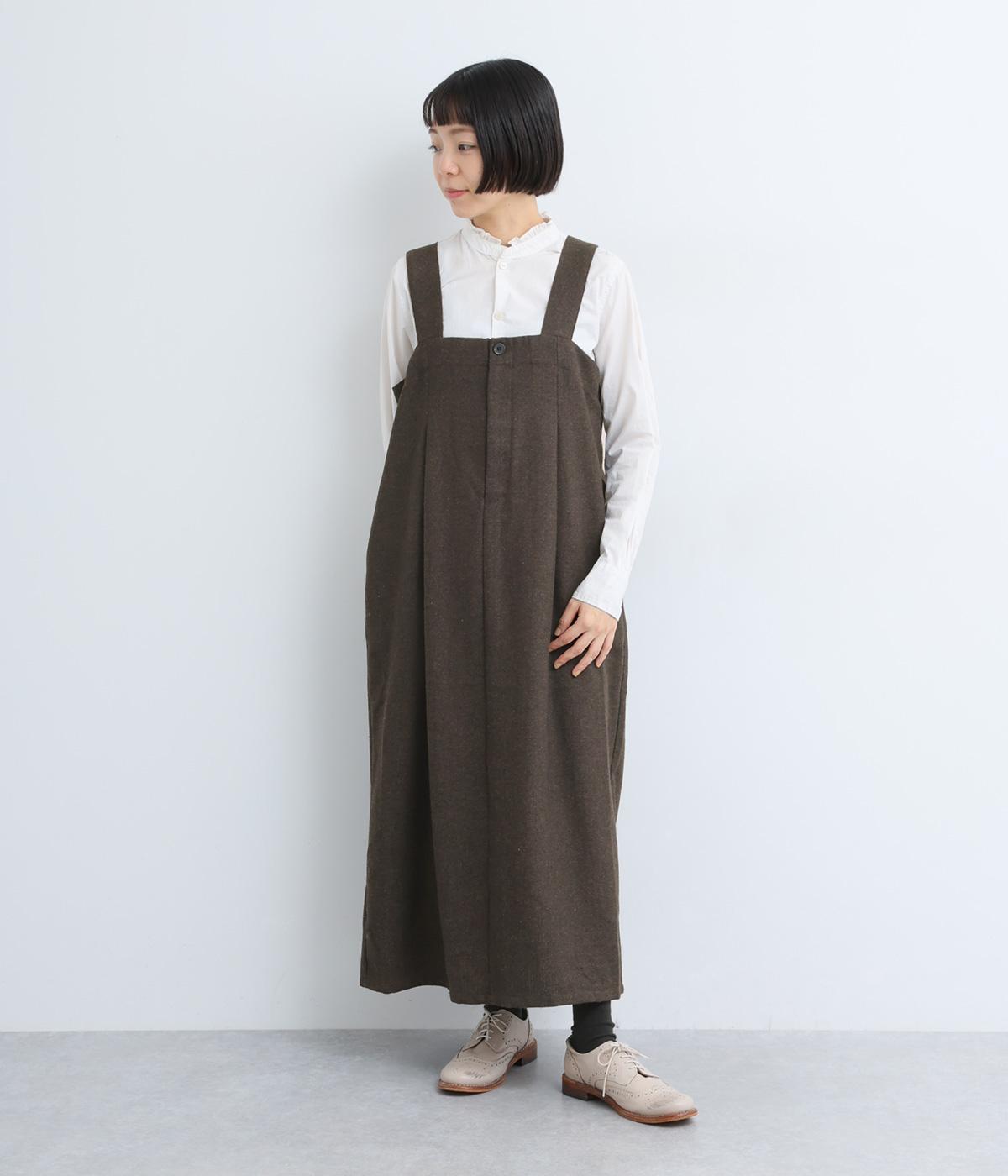 ヘリンボーンタックジャンパースカート(ブラウン-F)