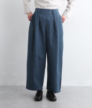 コットンDENIMタックパンツ(ＩＮＤＩＧＯ　ブルー-F)