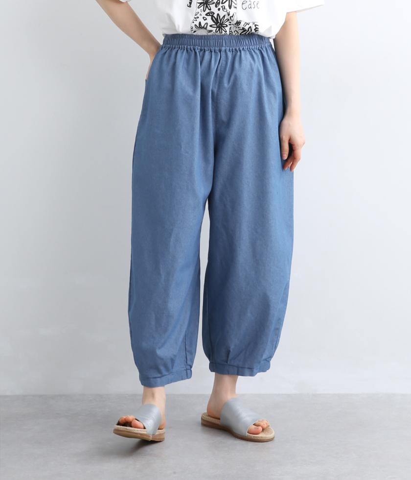 デニム裾カーブパンツ