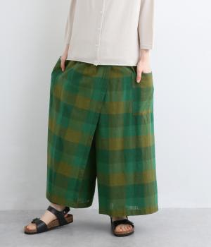 コットンブロックチェックラップパンツ(グリーン-F)