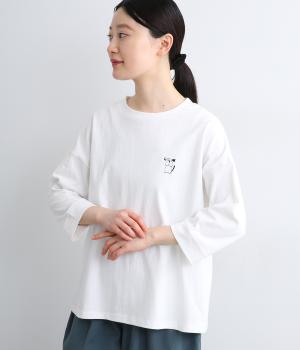 ワンポイントイヌ刺しゅう8分袖プルオーバー(オフ-F)