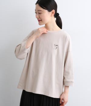 ワンポイントイヌ刺しゅう8分袖プルオーバー(グレージュ-F)