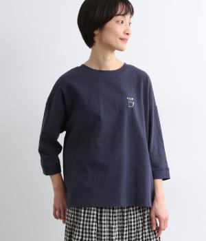 ワンポイントイヌ刺しゅう8分袖プルオーバー(ネイビー-F)