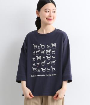 落書きいぬ図鑑8分袖プルオーバー(ネイビー-F)