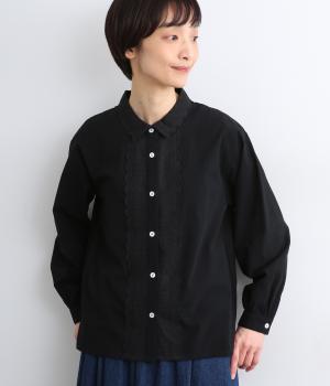 コットン襟レースブラウス(クロ-F)