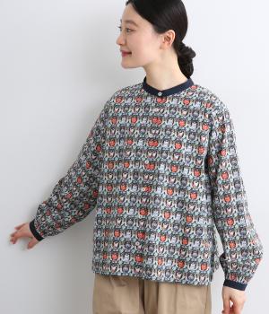 コットンおすましねこクレリックブラウス(ネイビー-F)