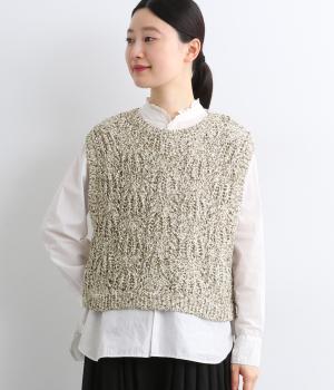 リーフ柄編みニットベスト(ベージュ-F)