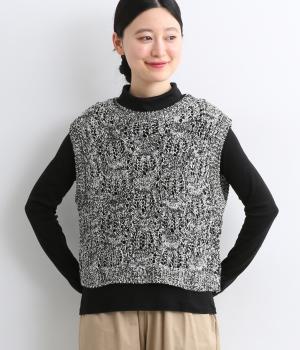 リーフ柄編みニットベスト(クロ-F)