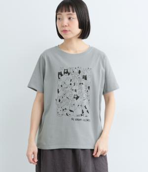 ぎっしりねこプリント半袖TEE