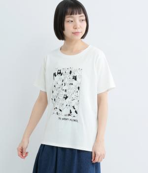 ぎっしりねこプリント半袖TEE(オフ-F)