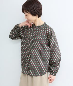 コットンレトロフラワースキッパーブラウス(ネイビー-F)