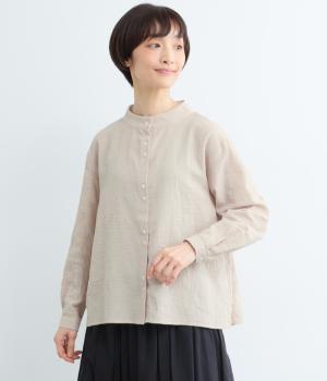 ぽこぽこちびハイネックBACKフレアブラウス(ベージュ-F)