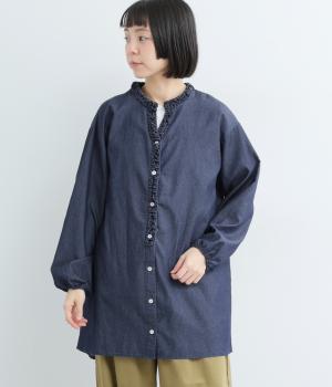 フリルギャザースキッパーチュニック(ＩＮＤＩＧＯ　ネイビー-F)