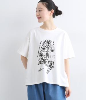 コットン天竺　女の子プリントTシャツ(オフホワイト-F)