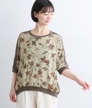 花柄切替ドルマンプルオーバー(ブラウン×チャコール-F)