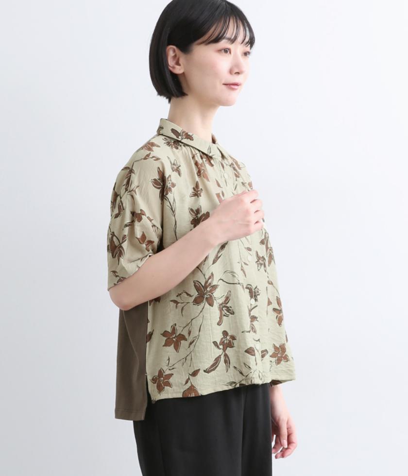花柄切替ギャザーブラウス