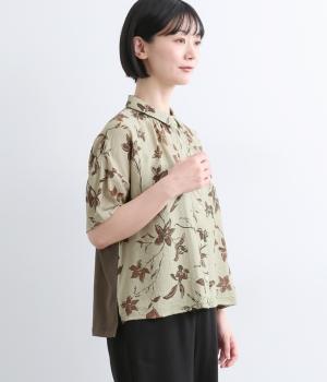 花柄切替ギャザーブラウス