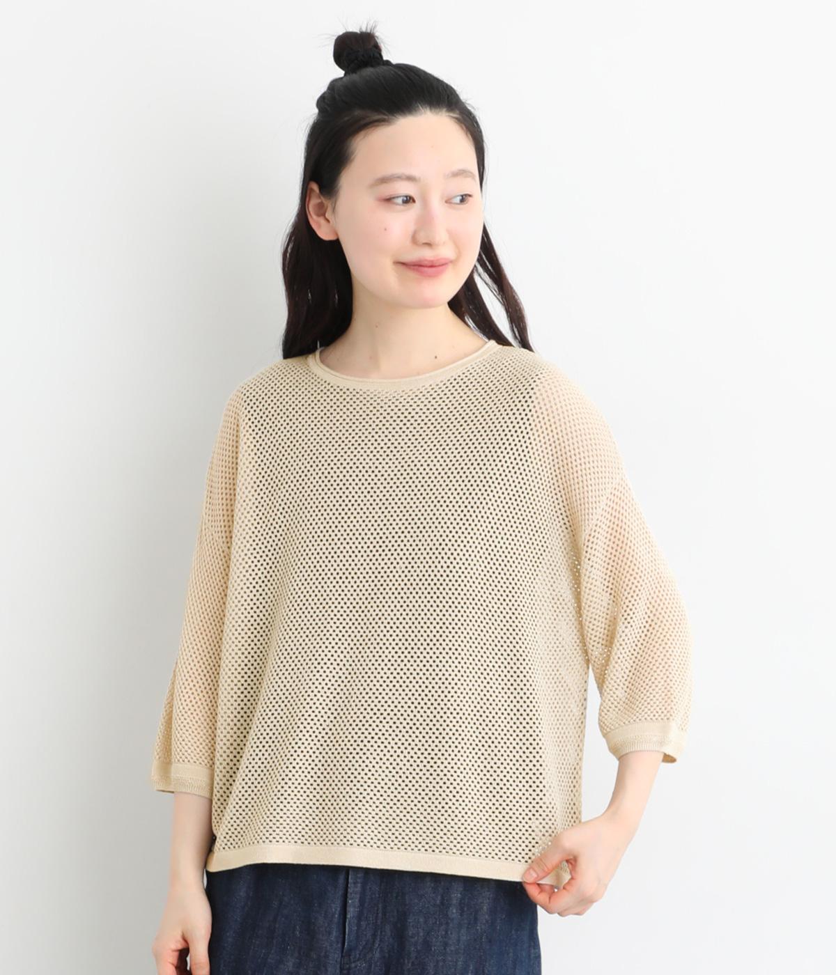 メッシュ編み巾広プルオーバー(アイボリー-F)