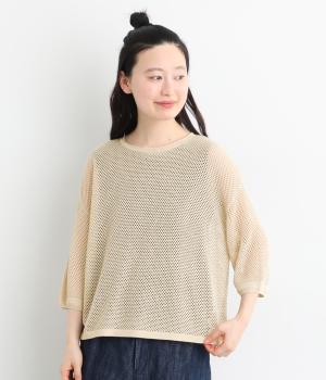 メッシュ編み巾広プルオーバー(アイボリー-F)